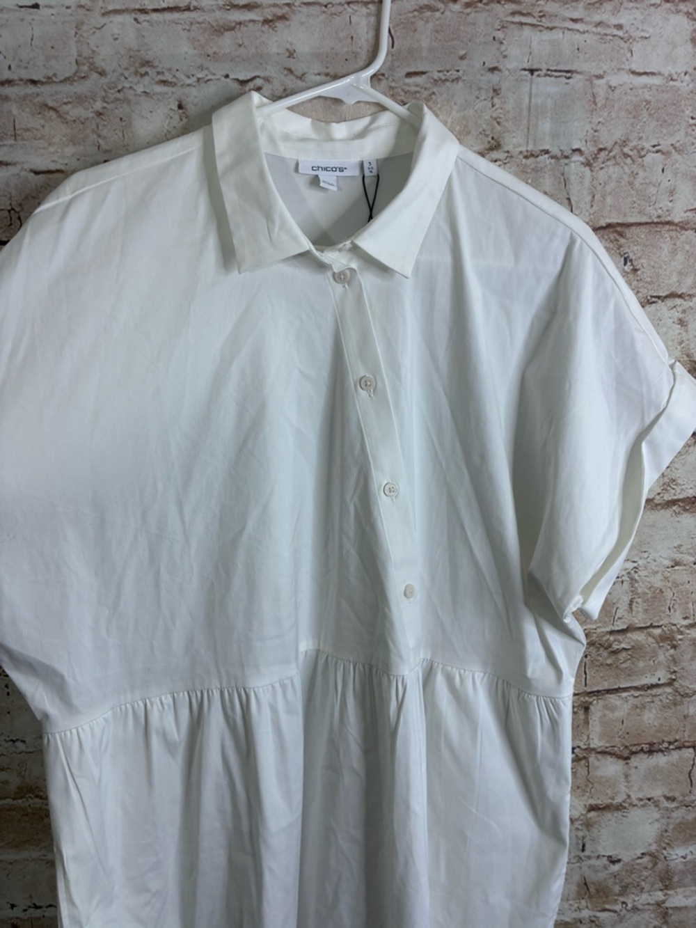 Chico's Poplin Diagonal Button Front Tier Dress in Alabaster Size 16 NEW - Picture 5 of 9